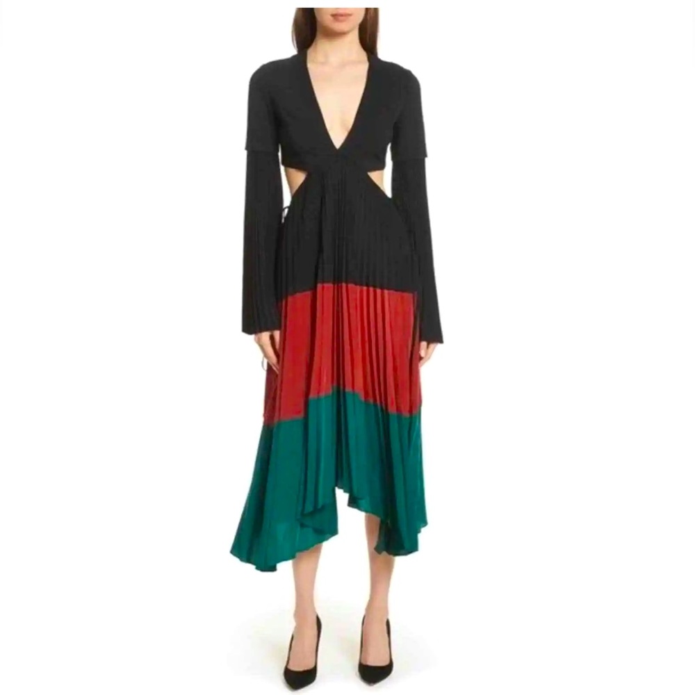 A .L.C. Rio Colorblock Pleated Midi Dress Size 8